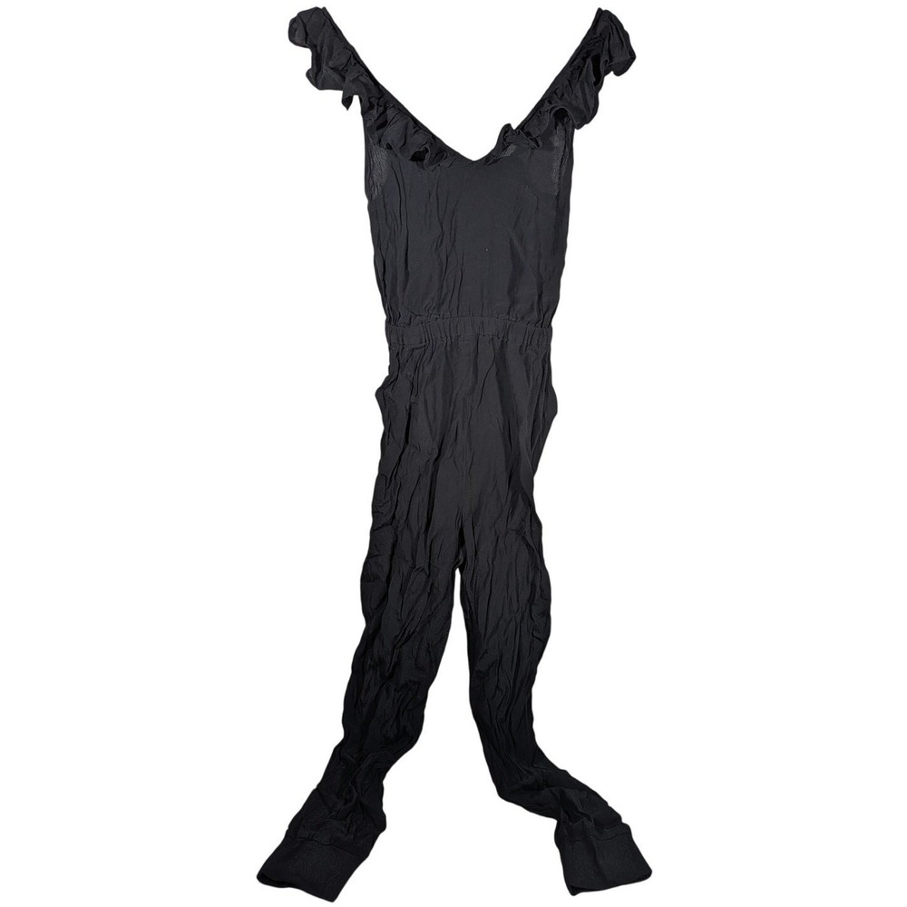 CHELSEA 28 Black Ruffled‎ V Neck Jumpsuit Romper Elastic Waist Viscose XS